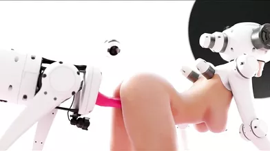 Beautiful Robot Girl riding on Robot Dildo 3D