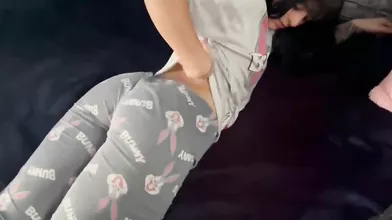 Beautiful young woman enters her stepbrother's room to receive a massage and they end up fucking