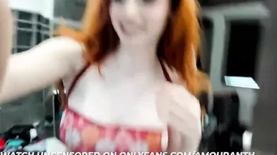 Amouranth plays with her tits and shows her collection of lingeries