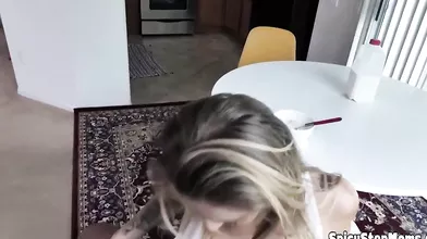 Russian stepmother POV style blowjob with her stepson