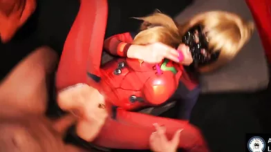 COSPLAY TEENY SLUT takes a HUGE COCK in her Ass Mouth and Pussy and squirts before anal creampie